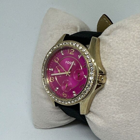 Fossil Riley ES3597 Women's Black Leather Analog Dial Quartz Wrist Watch HME279 - Picture 3 of 11